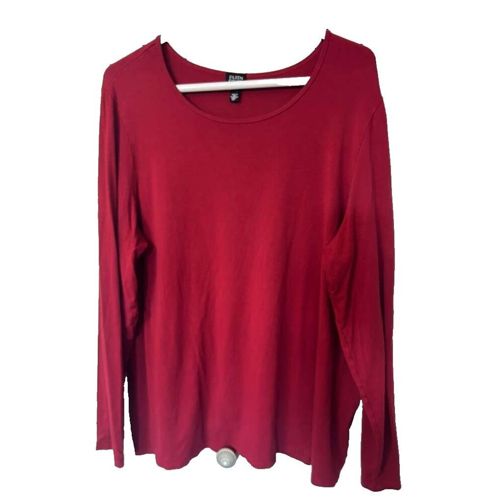 Eileen Fisher Viscose Round Neck Top Women's 2XL Red Long Sleeves